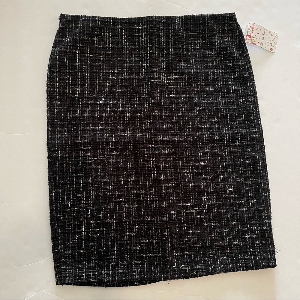 Black and Silver Textured Mini Striped Geometric Print Pencil Skirt